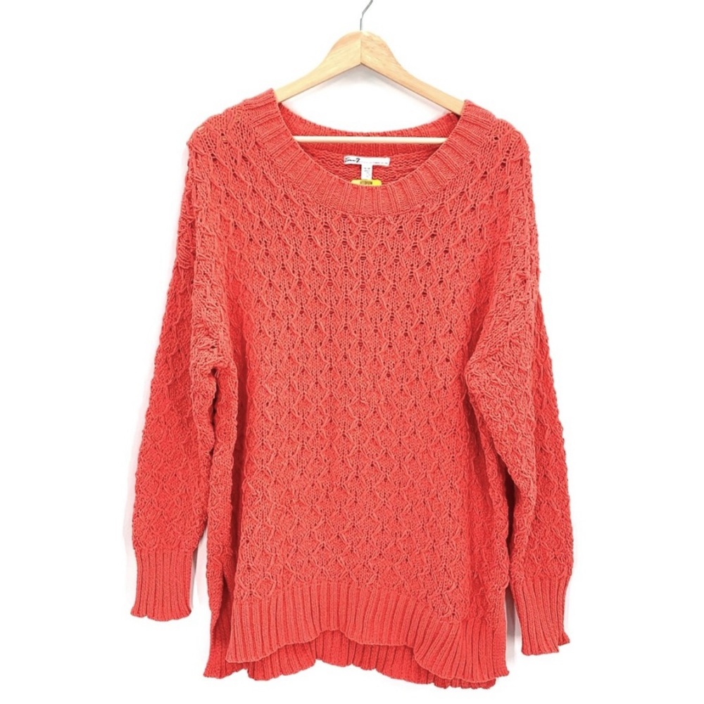Seven 7 Hibiscus Coral Soft Chunky Loose Knit Coastal Sweater Size Medium NWT